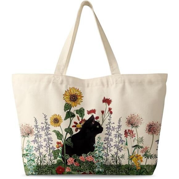 Large Tote Bag for Women Grass Cat - Picture 1 of 6